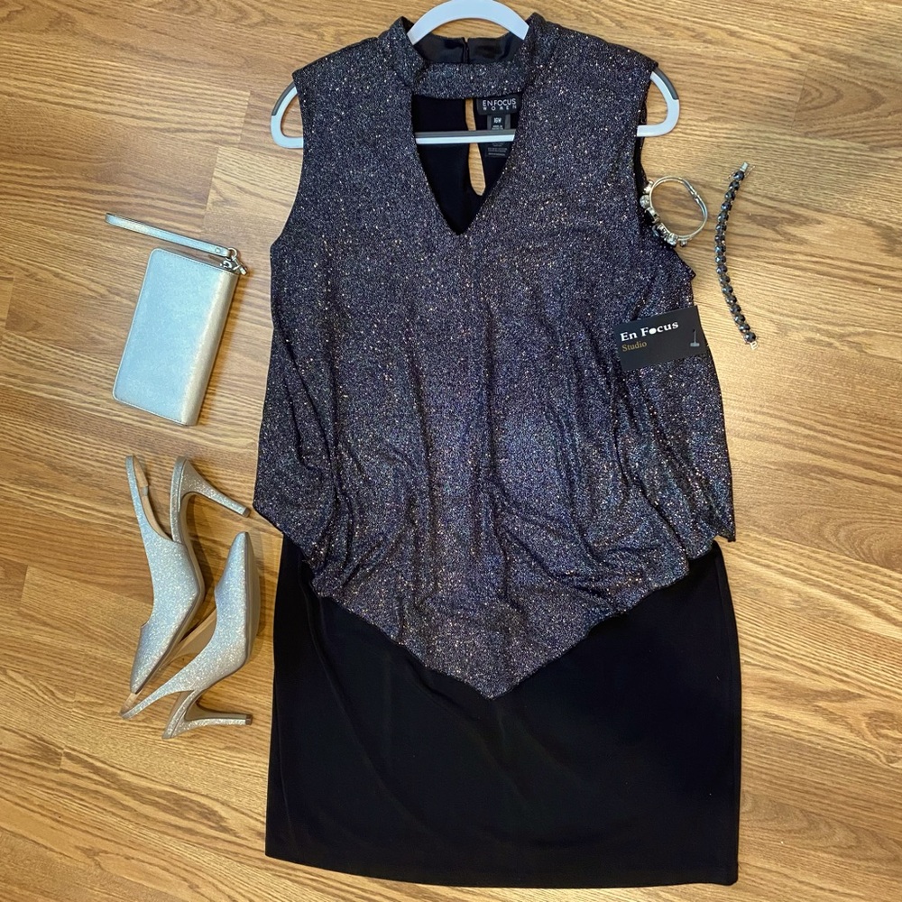 Enfocus Studio Black V-Neck Sheath Dress NWT